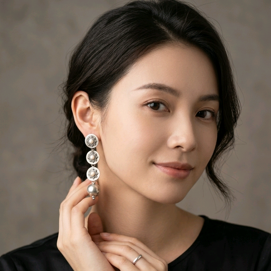 Silver Pearl TierDrop Earrings 